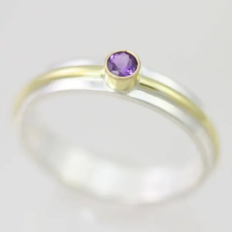 Delicate Two-Tone Slim Zirconia Ring, Light Luxury Design